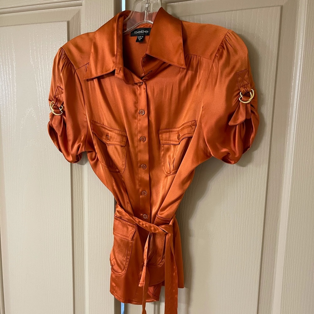 Bebe orange silk blouse size M
